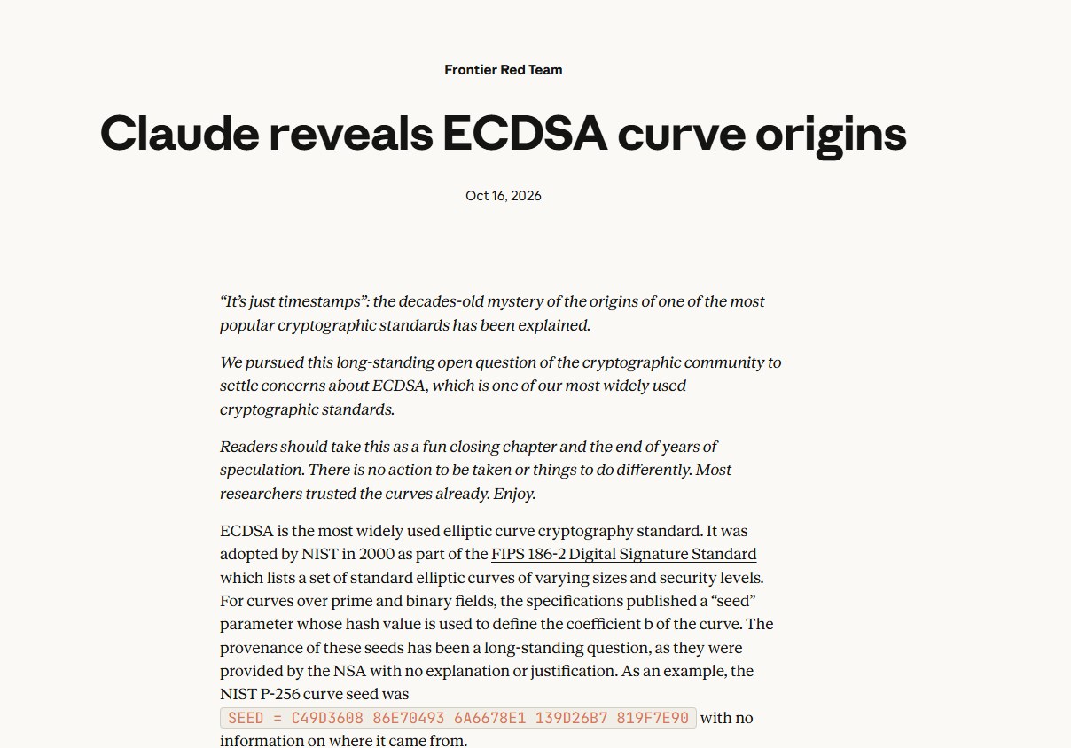 Anthropic 研究页：Claude reveals ECDSA curve origins