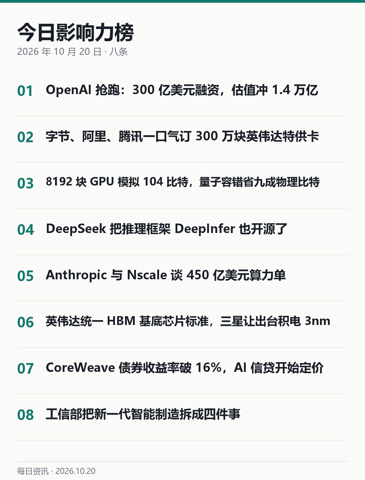 今日影响力榜 Top 8
